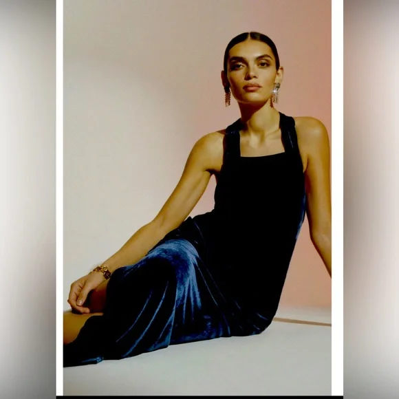 NWT Anthropology Velvet Halter Maxi Dress - Picture 1 of 10